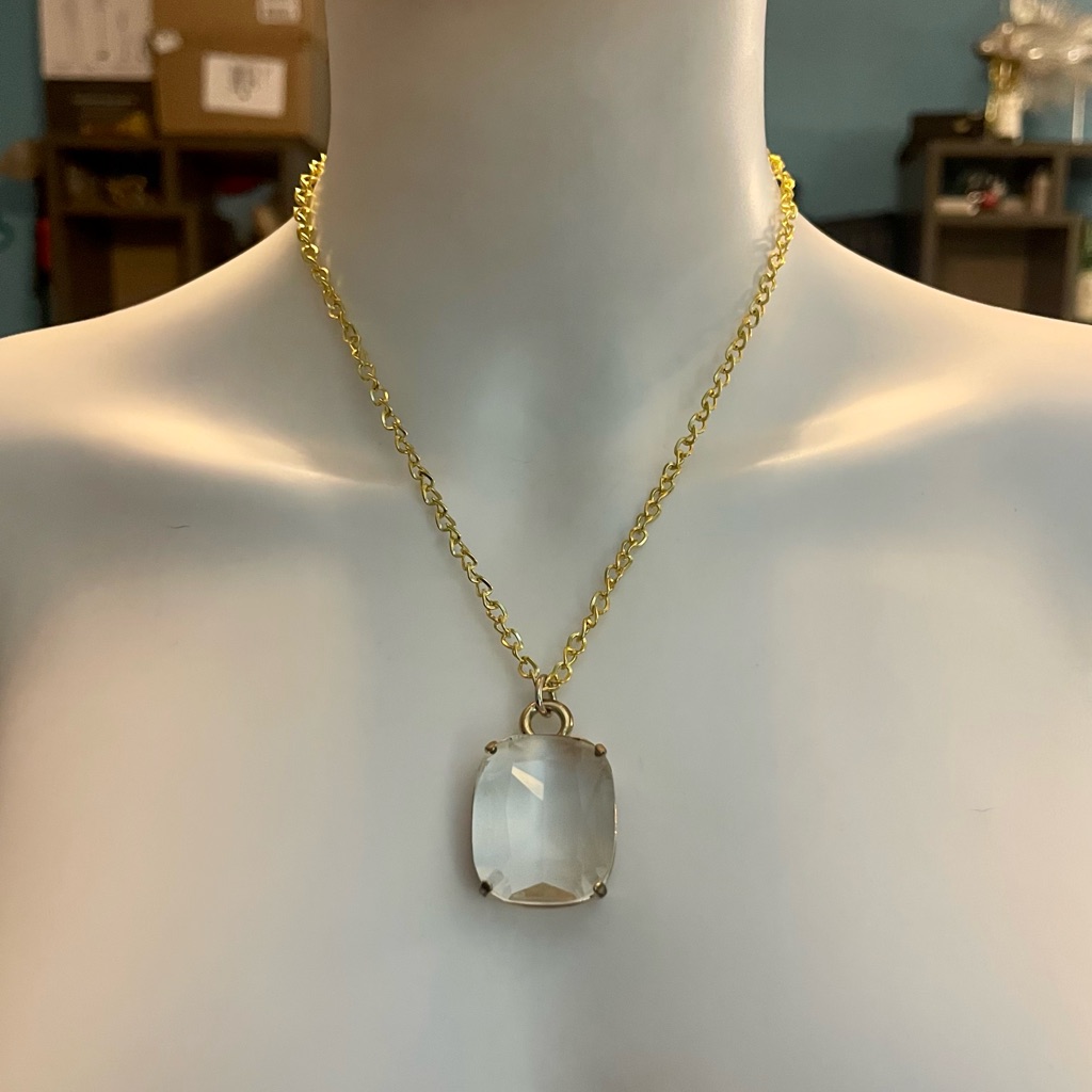 Coach Huge Clear Faceted Zircon Pendant 18k/.925 Sterling Silver Necklace